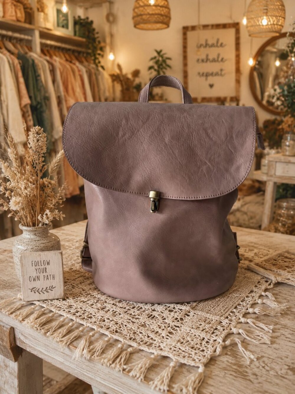 Vegan Leather Backpack in Pale Pink